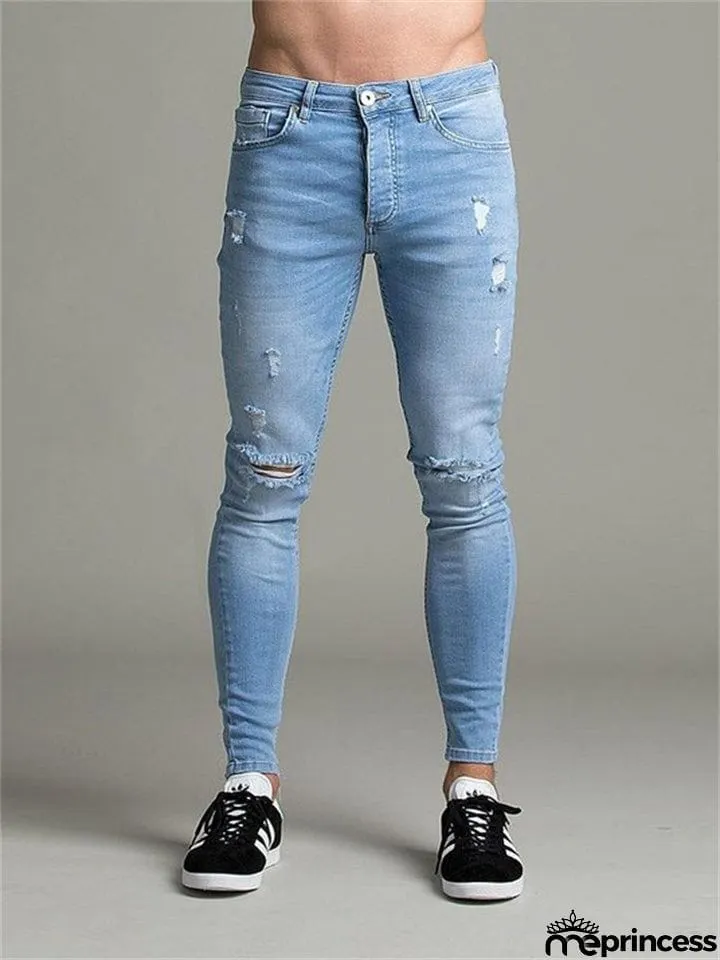 Men's New Fashion Skinny Stretch Hole Jeans