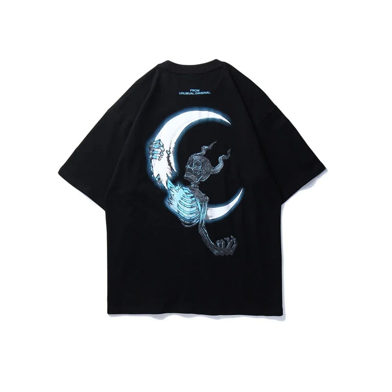 BOLUBAO Men's Street T Shirt Lightning Skull Moon Cotton T-Shirt 2020 Summer Men Short Sleeve High Quality Tees Shirts