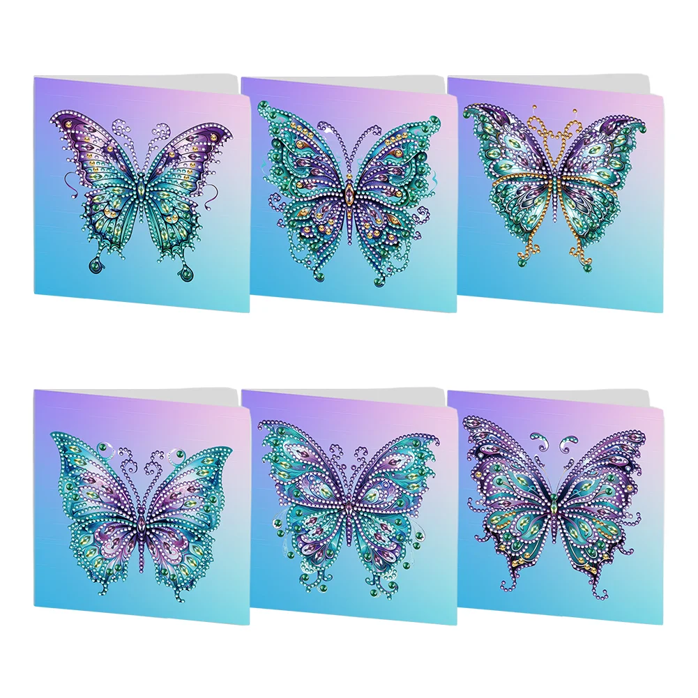 6Pcs Christmas Blue Butterfly Special Shape Diamond Painting Greeting Card