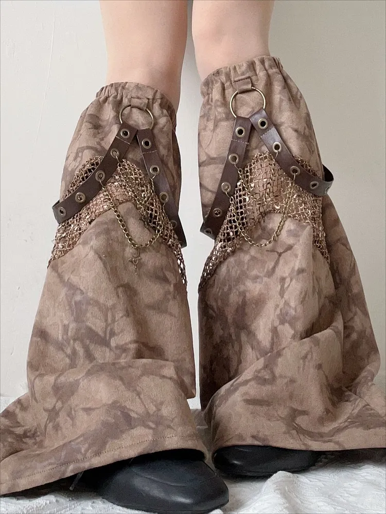 Y2K Brown Distressed Slouchy Leg Warmers