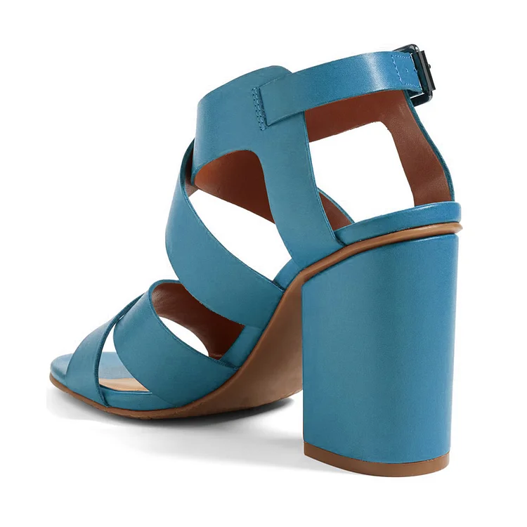 Blue Comfortable Open Toe Block Heel Sandals Vdcoo