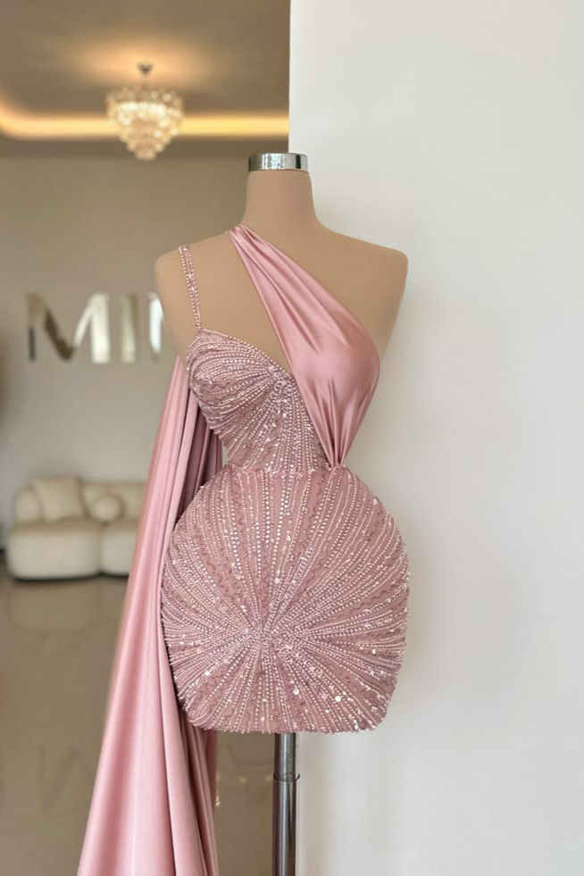 Oknass Pink Strapless Sleeveless Short Homecoming Dress With Beadings