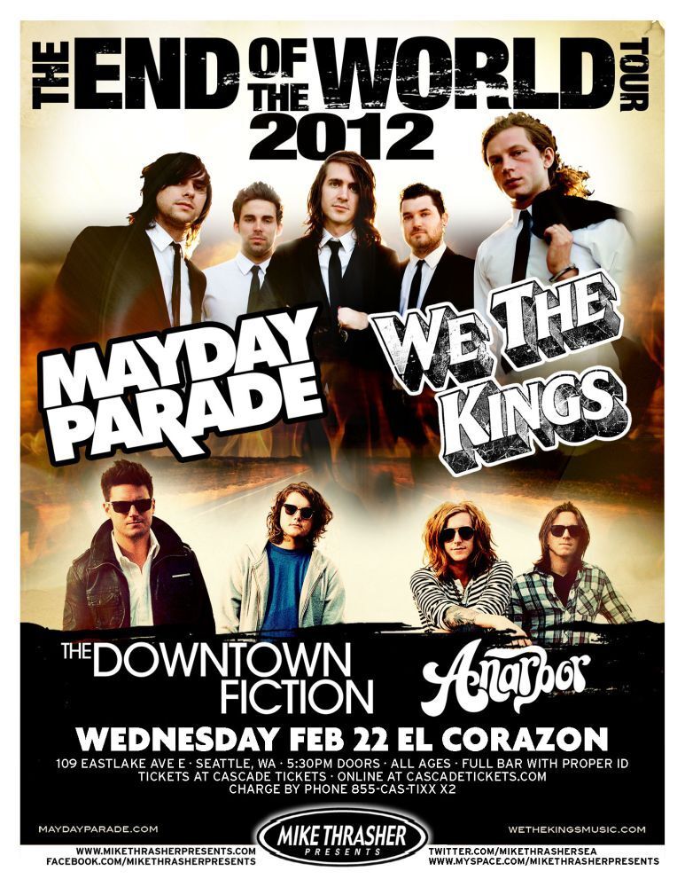 MAYDAY PARADE 2012 Gig POSTER Seattle Washington Concert