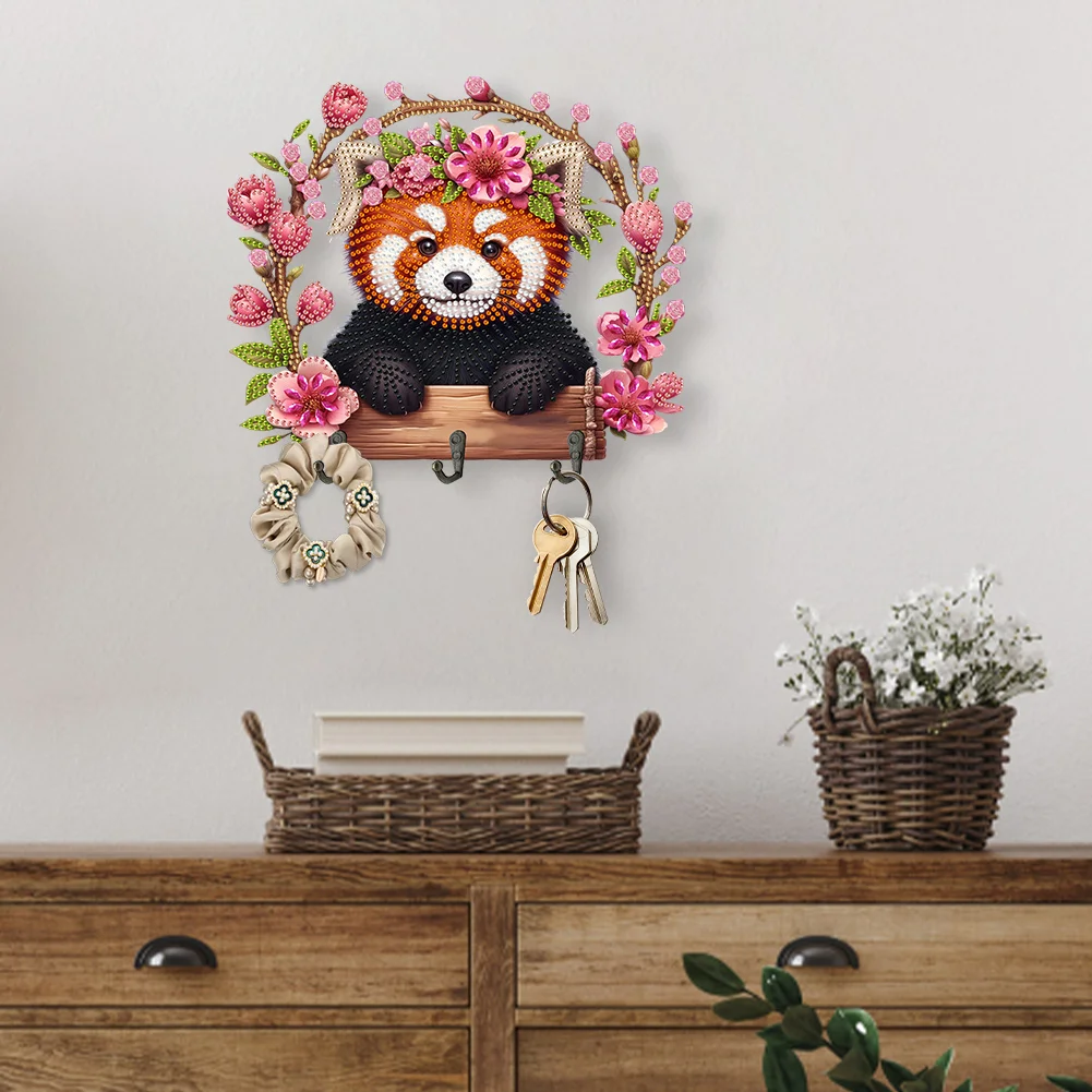 DIY Raccoon Wooden Special Shape 3 Hooks Diamond Painting Hook Rail for Wall Cabinet