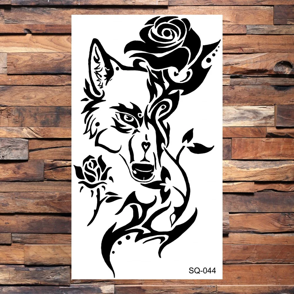 Black Thorns Totem Temporary Tattoos For Adults Women Scorpion Wolf Snake Dragon Flower Fake Tattoo Sticker Arm Neck Tatoos 3D