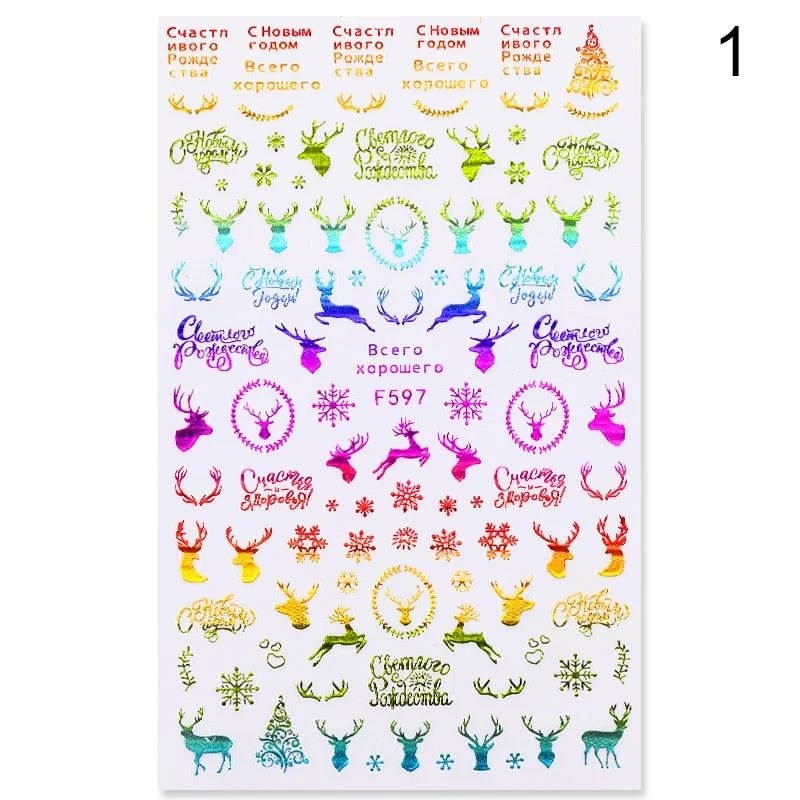 2021 NEW Christmas Slider Nail Art Water Decals Decoration Snowflake Nail Art Sticker DIY Manicures Water Transfer Foil Xmas Gif-Nail Inspo