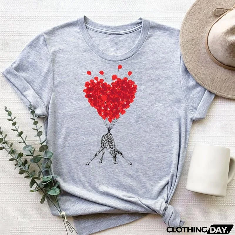 Basic Women Fashion Sunflower Plant Floral Print Round Neck Short Sleeve T-Shirt