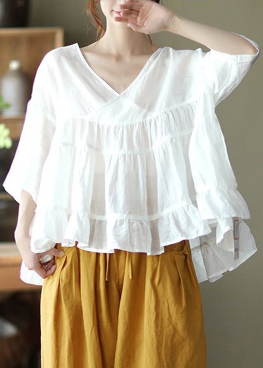 leinwand Patchwork Ruffled Hem Top-