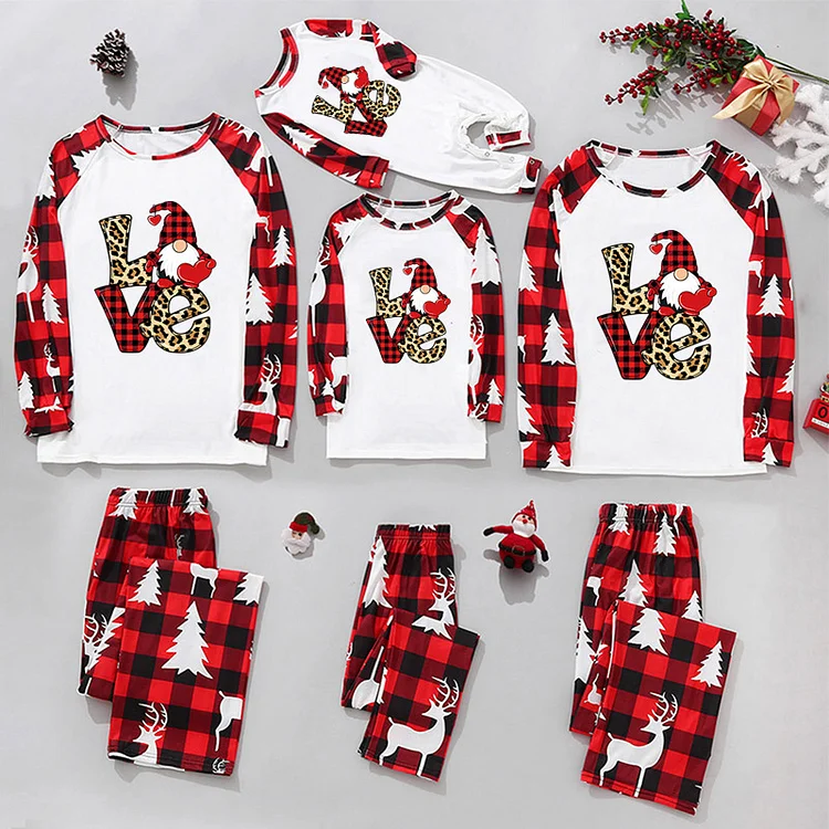 Gnomes Christmas Family Matching Logo Love Print Pajamas Sets