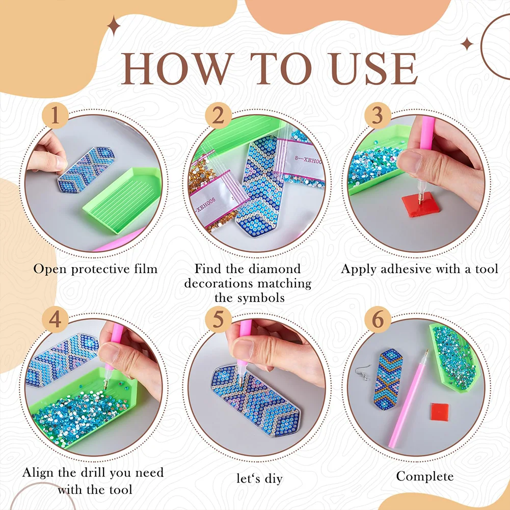 8Pairs Double Sided Diamond Painting DIY Earring Making Kit for Women Girls