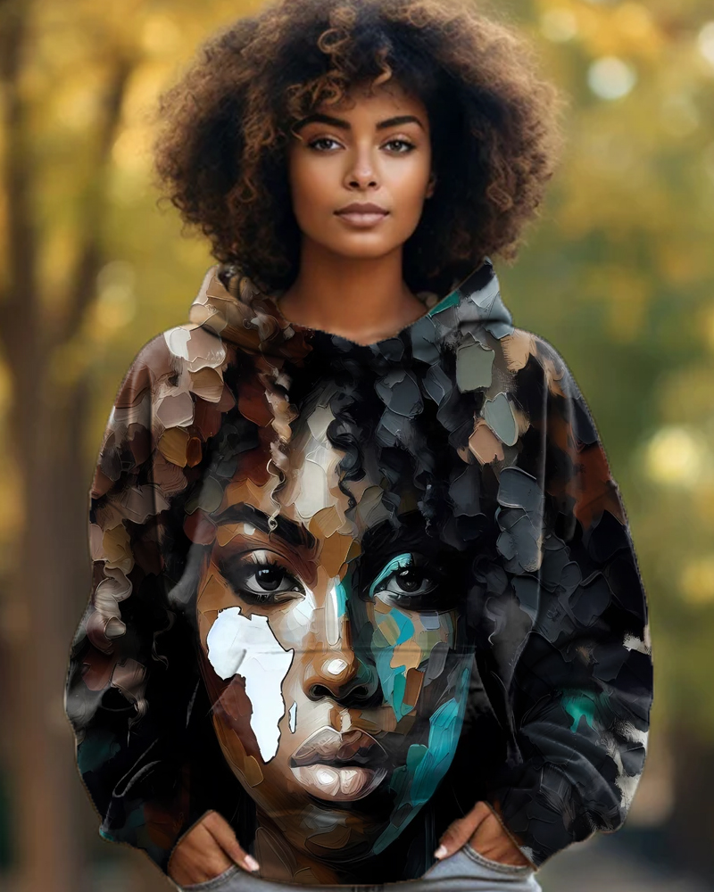 Afro Black Girl Oil Print Hoodie