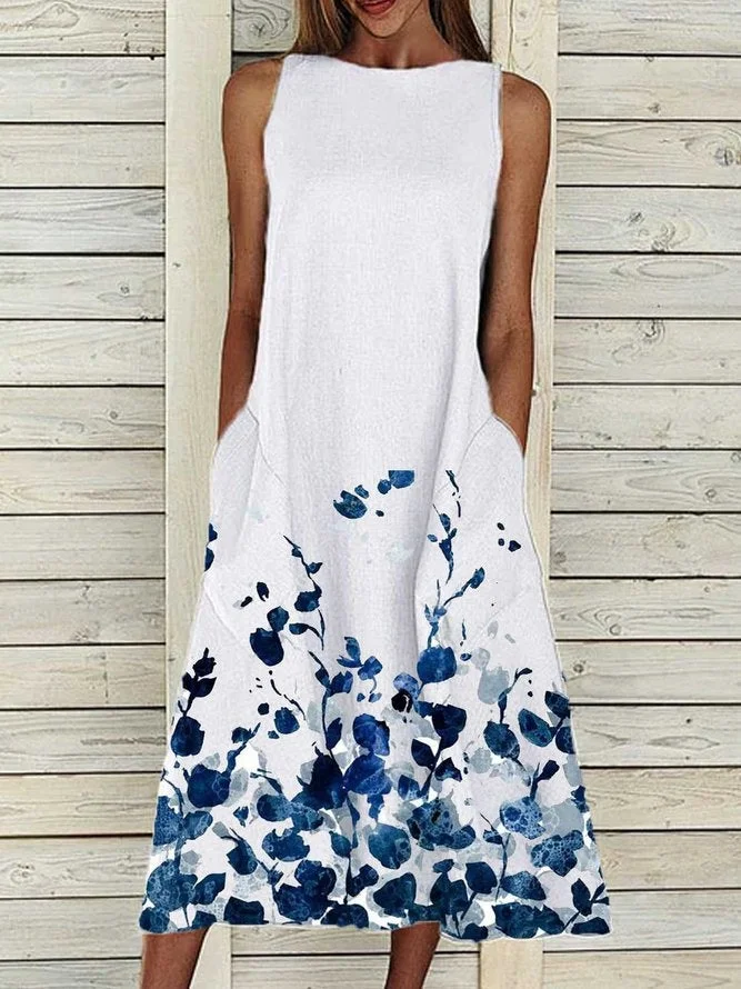 White Cotton Round Neck Patchwork Casual Dresses White Dresses