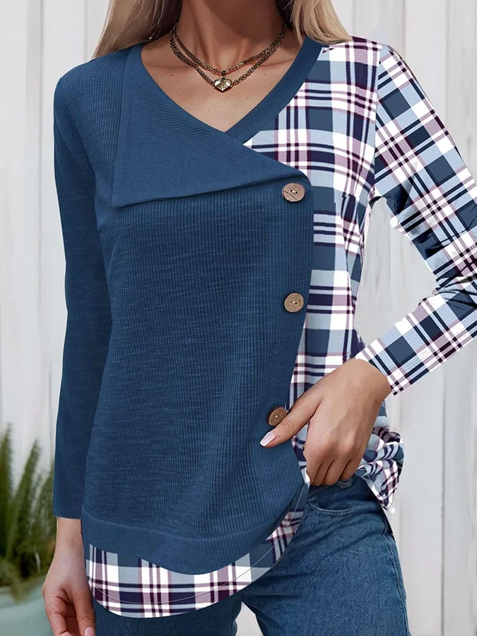 Women's Contrast Checkered Contrast Knitted Top