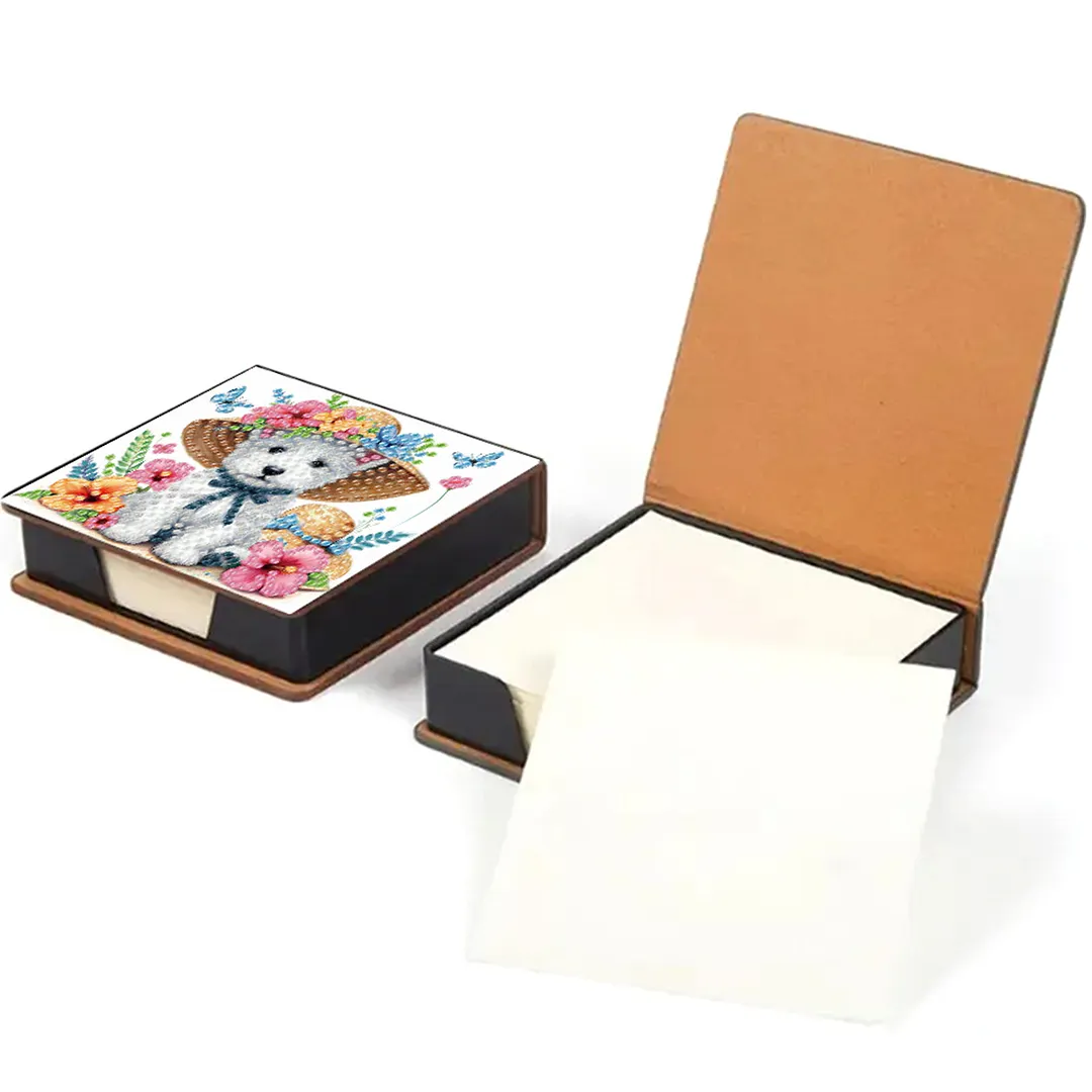 5D Puppy DIY PU Diamond Painting Notecard Box with 160 Sheets Paper Note Holder