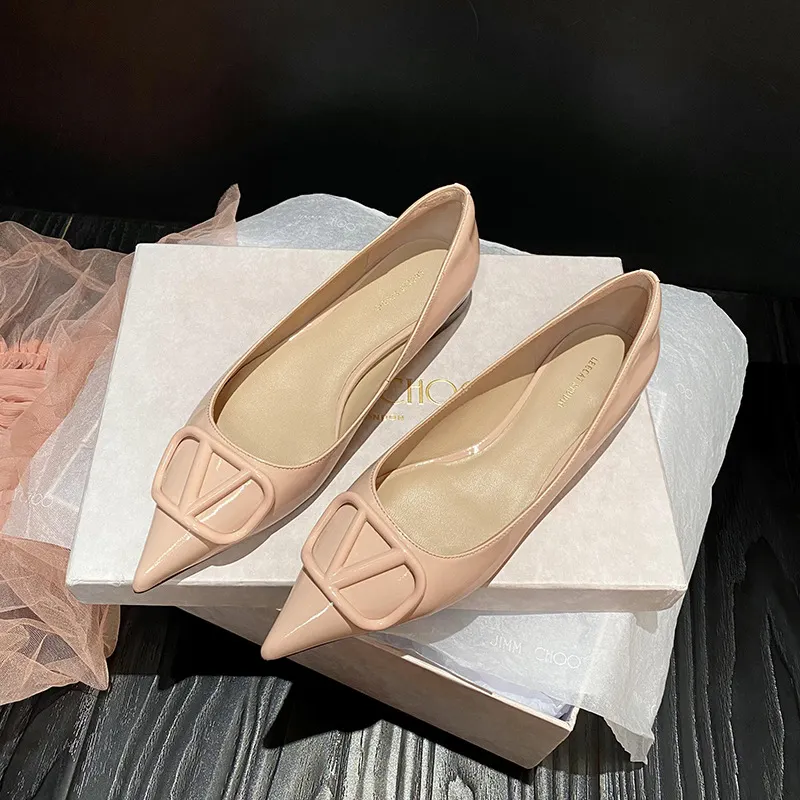 Breakj Breakj 5Cm Invisible Inside The High-Skin Temperament Pointed Side Button Single Shoe French Nude Color Single Shoe