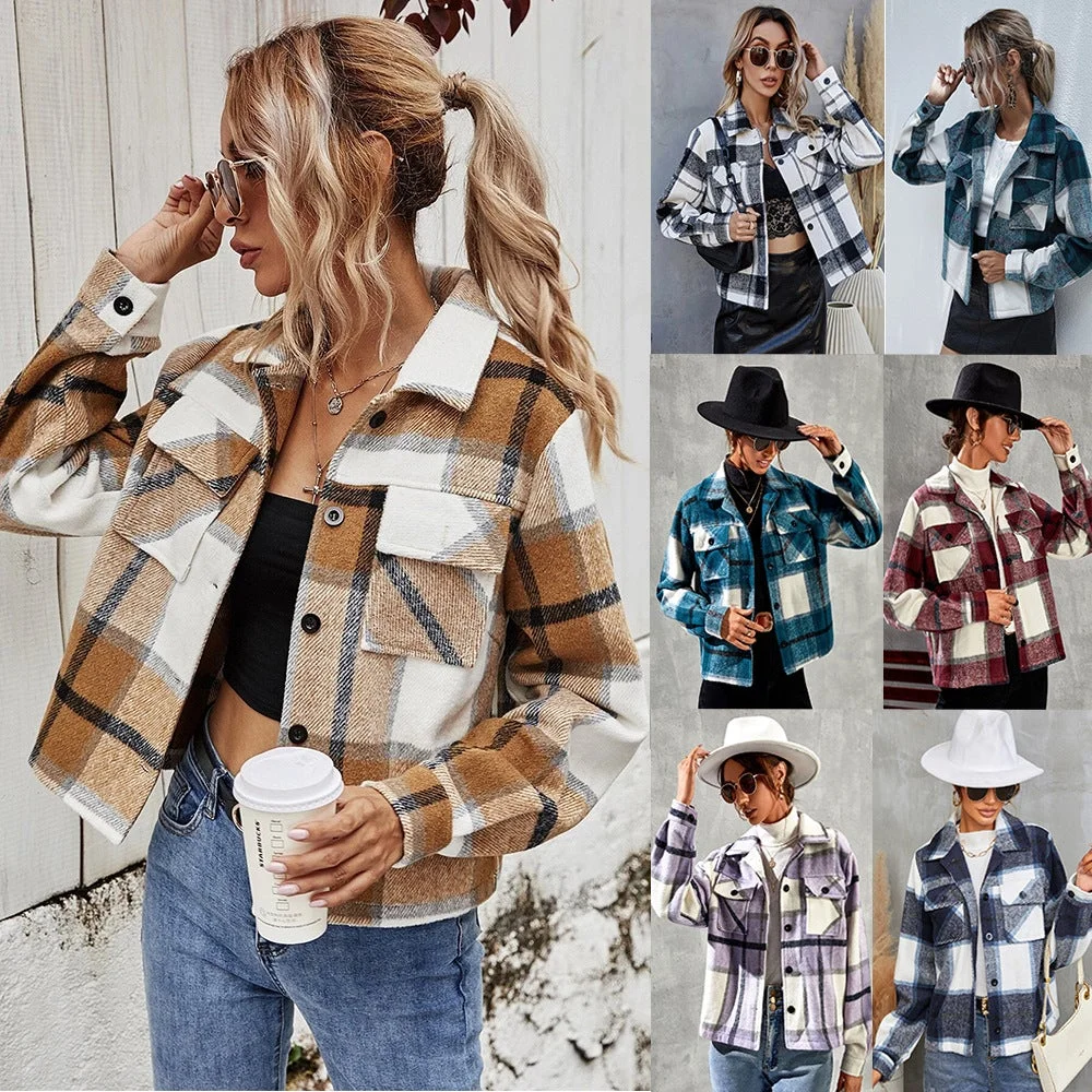 Womens Winter Coat Casual Plaid Jacket