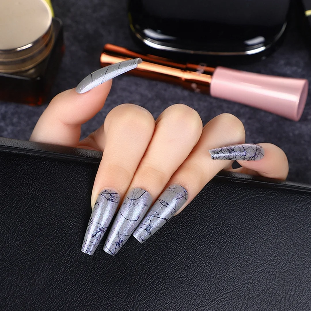 24Pcs Long Colorful Detachable Coffin False Nails Artificial Ballerina Fake Nails Press On Nail Tips Decor Acrylic Fingernail-Nail Inspo