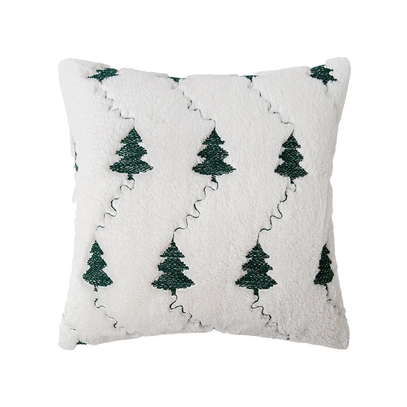 Christmas Pillow Case Plush Snowflake Christmas Tree Embroidered Hair Living Room Sofa Cushion Holiday Party Decorative Pillow Case