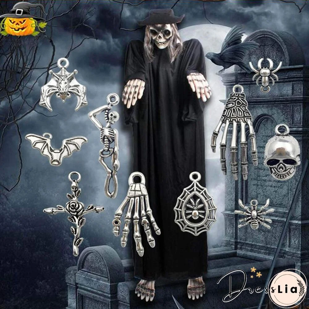 Halloween Charms Bat Pumpkin Lantern Spider Witch Skull Charms Pendant Craft Supplies Pendants For DIY Craft Making 50pcs/set