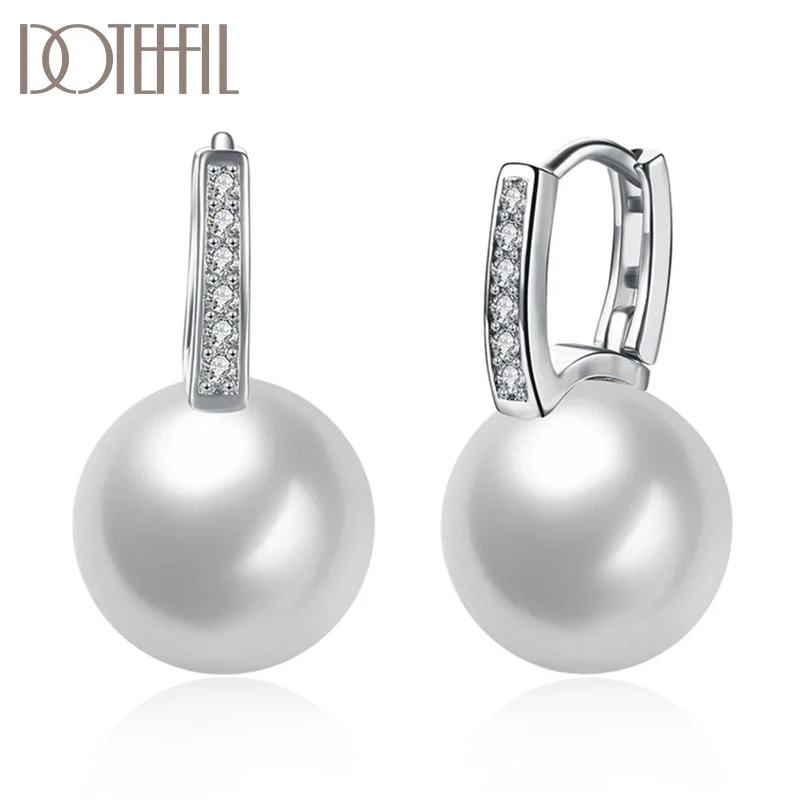 DOTEFFIL 925 Sterling Silver/18K Gold Pearl AAA Zircon Earrings For Women Jewelry 