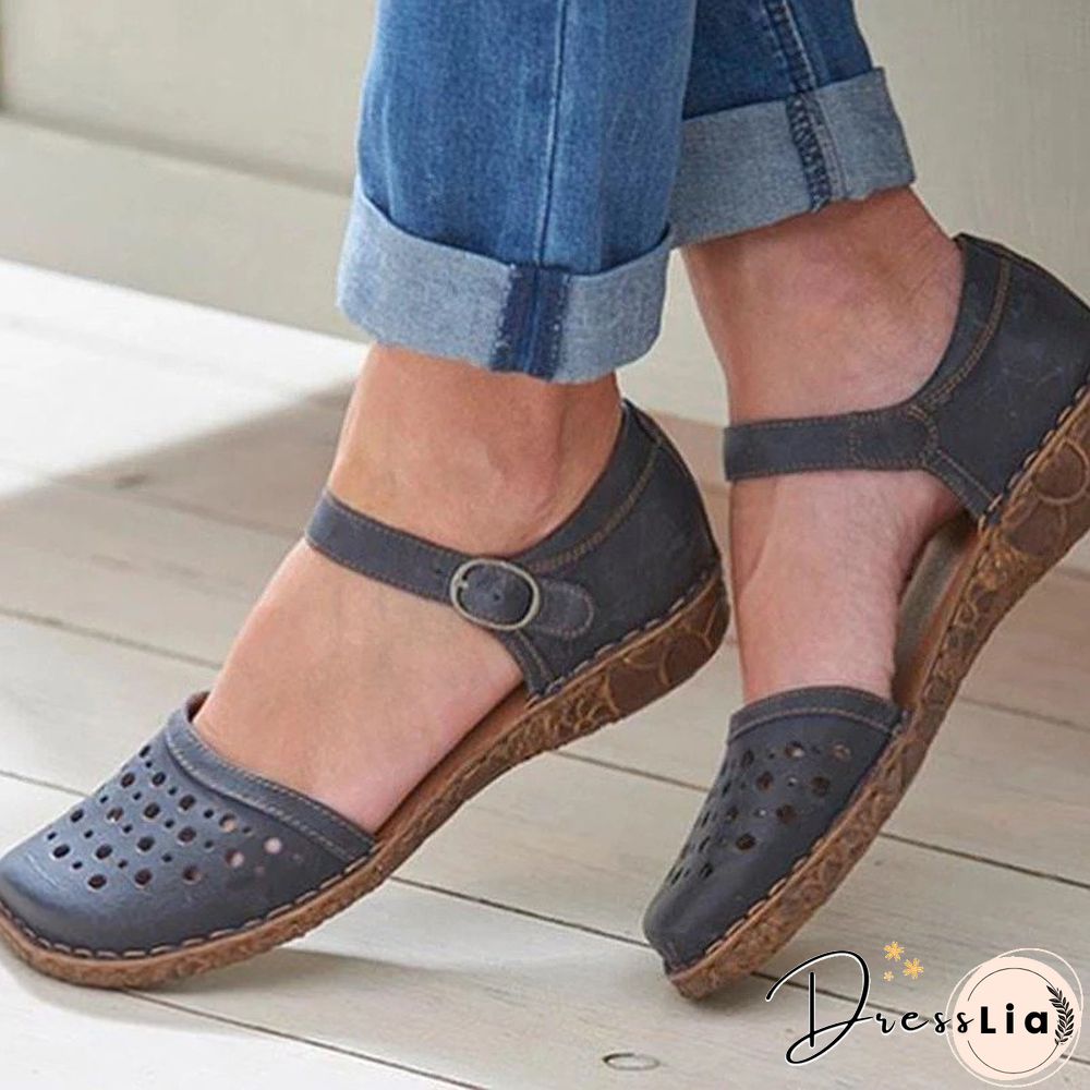 Women Summer Ladies Round Toe Hollow-Out Sandals