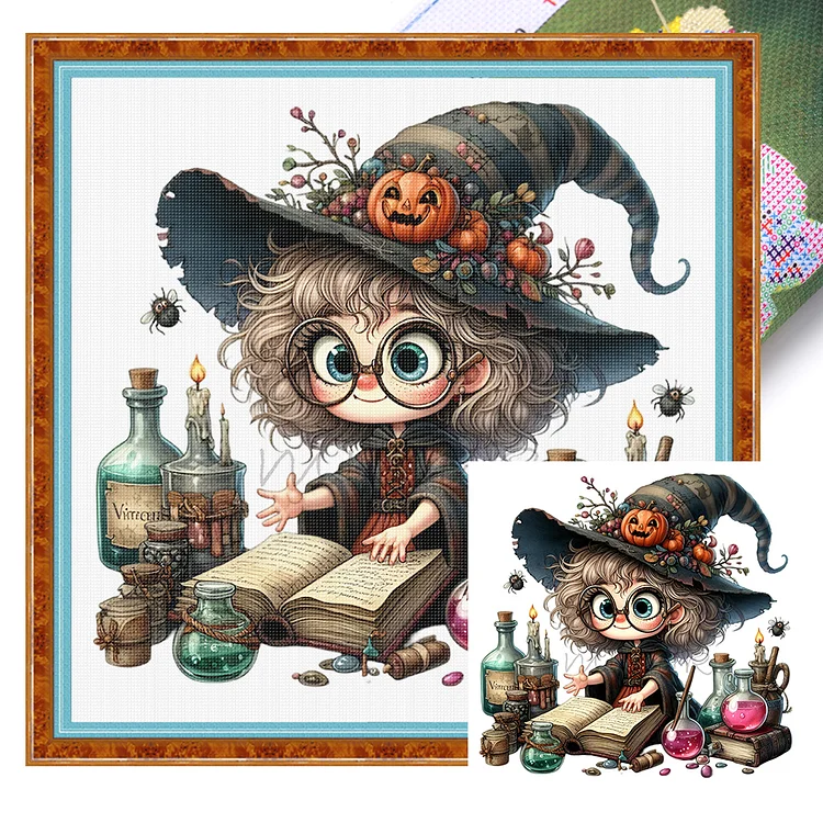 【Huacan Brand】Little Witch (50*50cm) 14CT Stamped Cross Stitch gbfke
