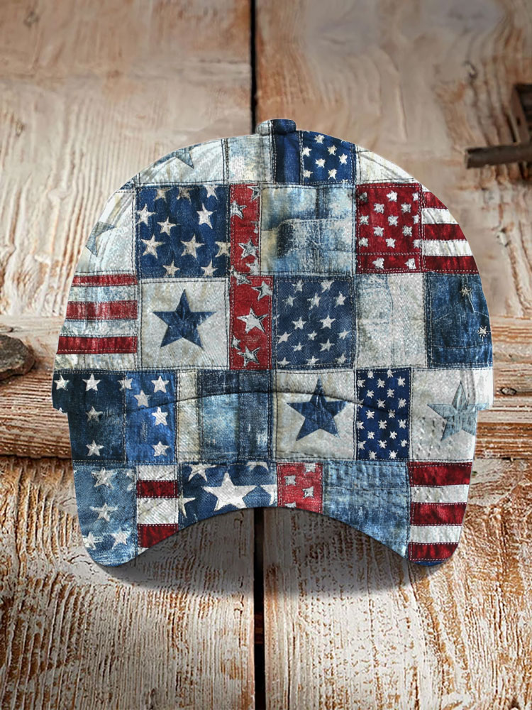 Comstylish Independence Day Denim Patchwork Print Canvas Hat