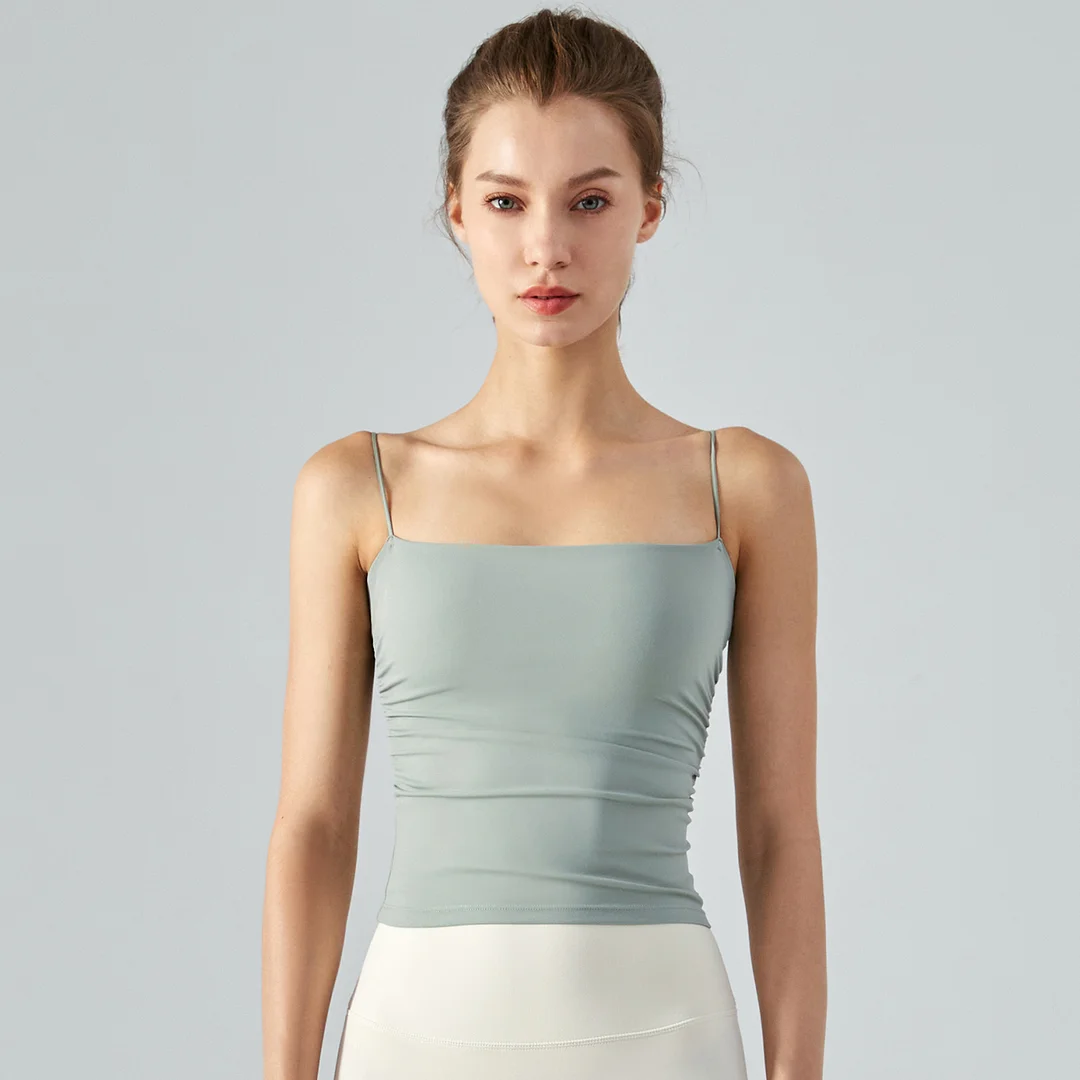 Buy Rhino Gray side scrunch lightweight naked feeling sports gym yoga camisole vest of high quality on Hergymclothing