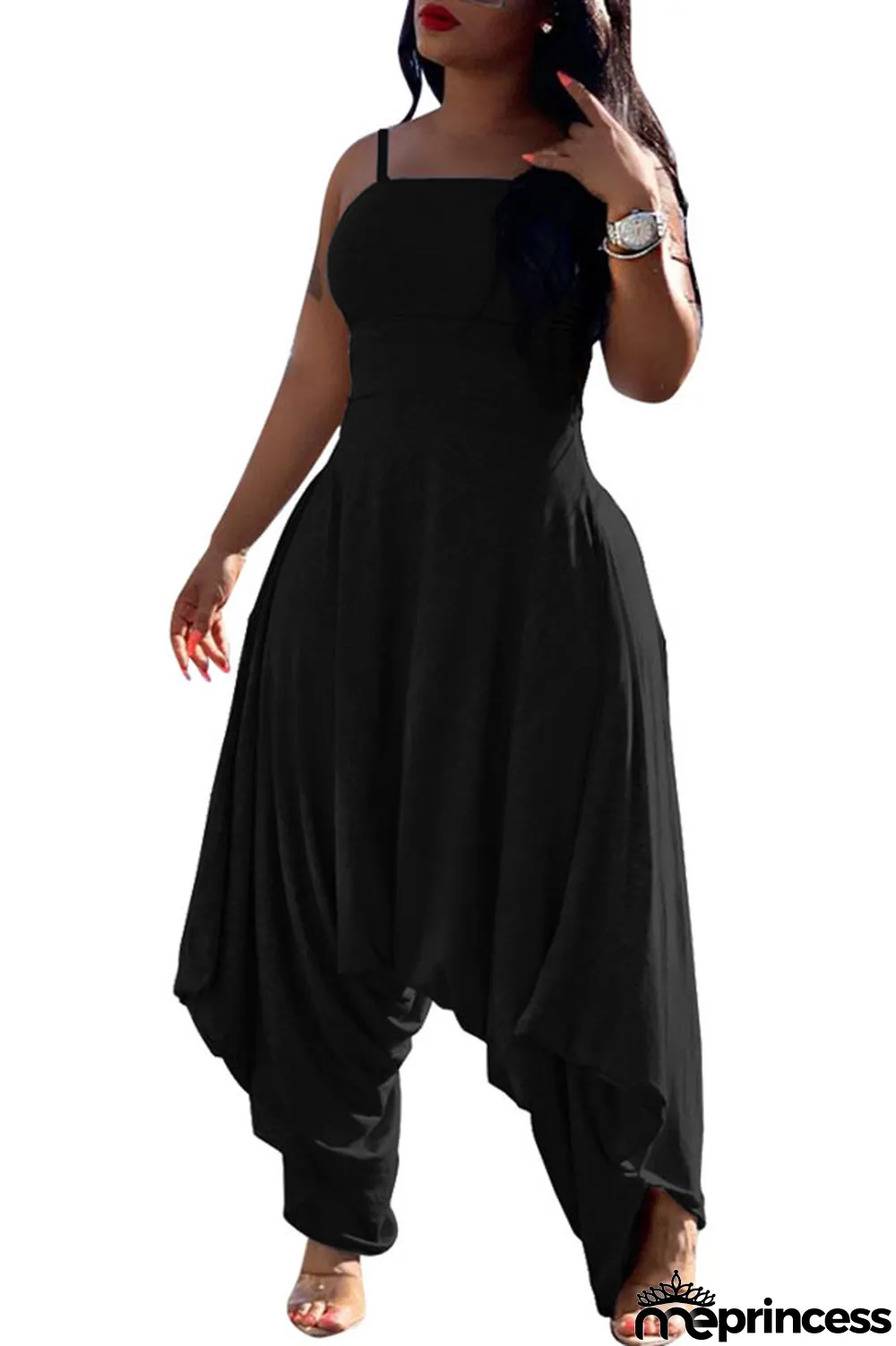 Blue Fashion Sexy Patchwork Solid Polyester Sleeveless Slip Jumpsuits