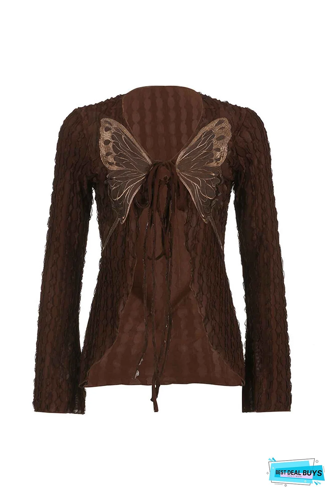 Butterfly Embroidered Tie Cardigan