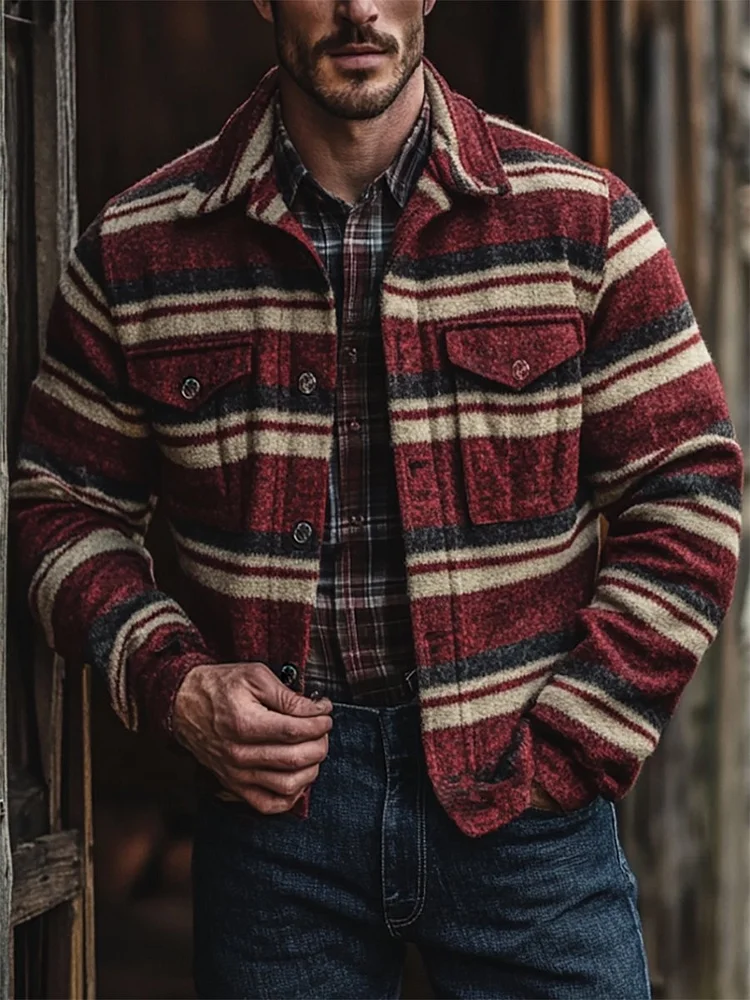 Men's Casual Stripe Long Sleeve Jacket