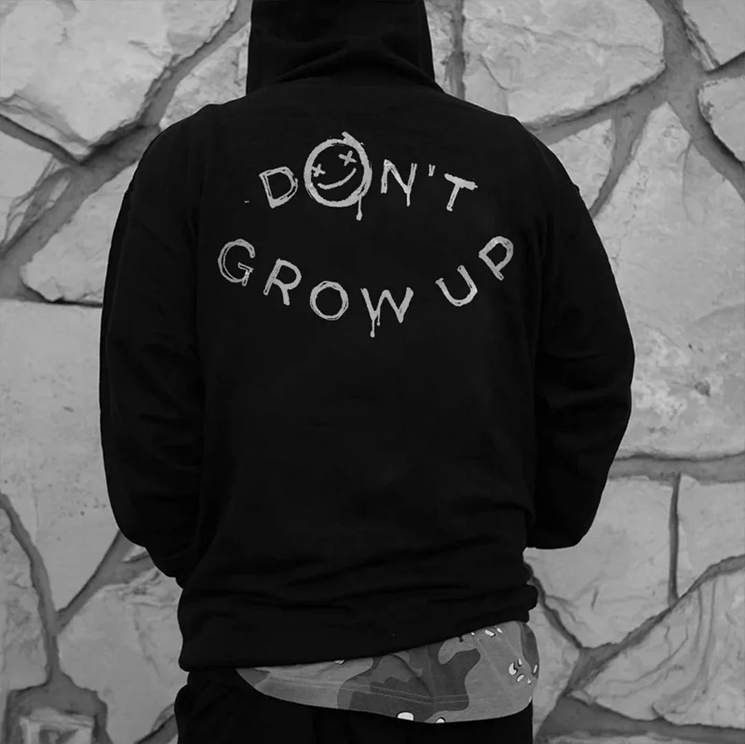 DON'T GROW UP Emoji Funny Letter Graphic Black Print Hoodie