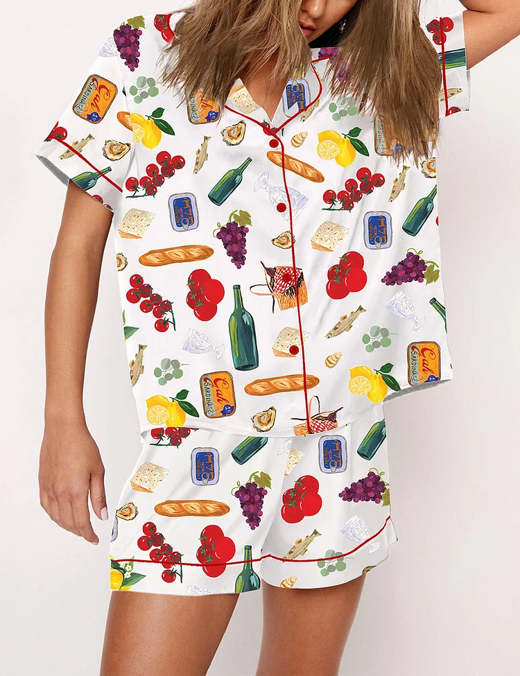 Women's Wine Food Print Pajama Set