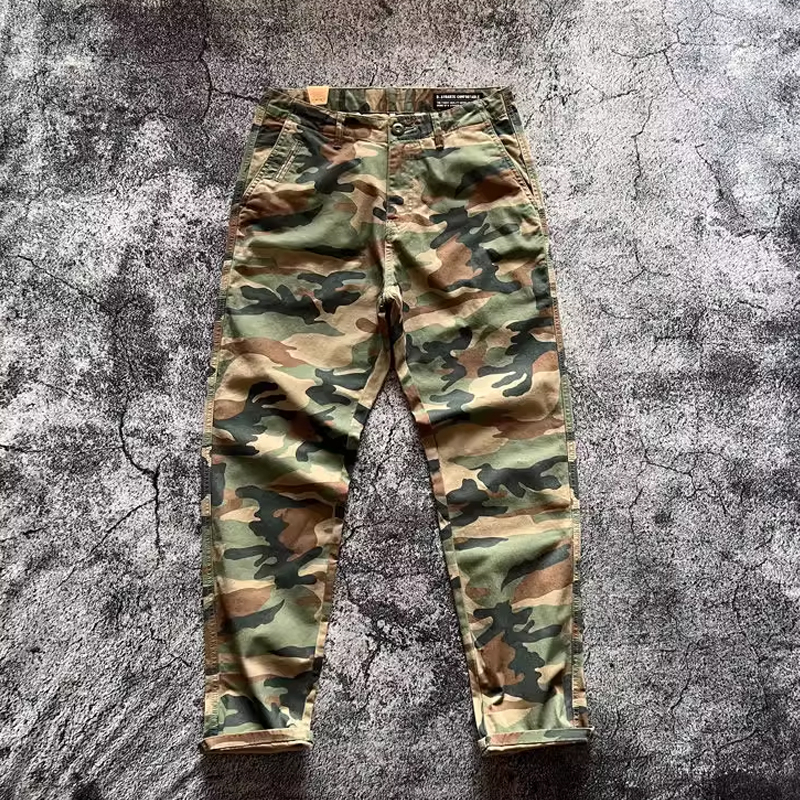 Men's Camouflage Cotton Washed Distressed Straight Casual Pants