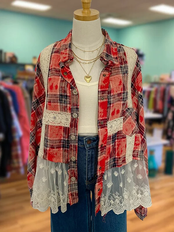 Plaid Panel Lace Shirt