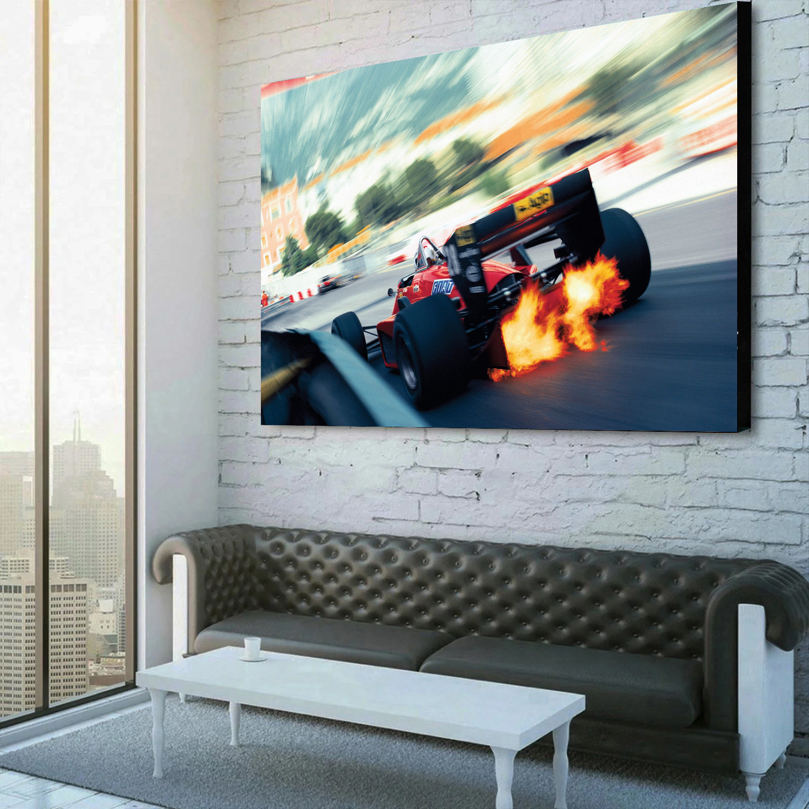 Stefan Johansson's Ferrari Emits Flames Canvas Wall Art 