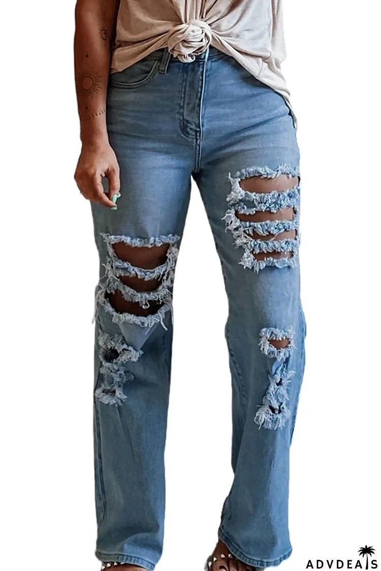 High Waist Ripped Flare Leg Jeans