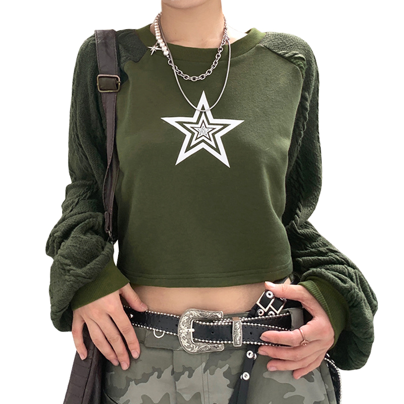 STAR PRINT CONTRAST RAGLAN SLEEVE SWEATSHIRT