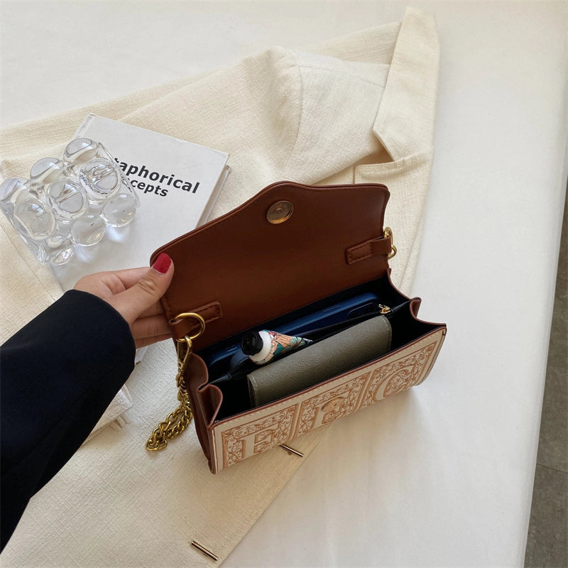 Niche Design Embroidered Chain Bag Women’s Shoulder Crossbody Bag New Fashion Western Style Textious Small Square Bag