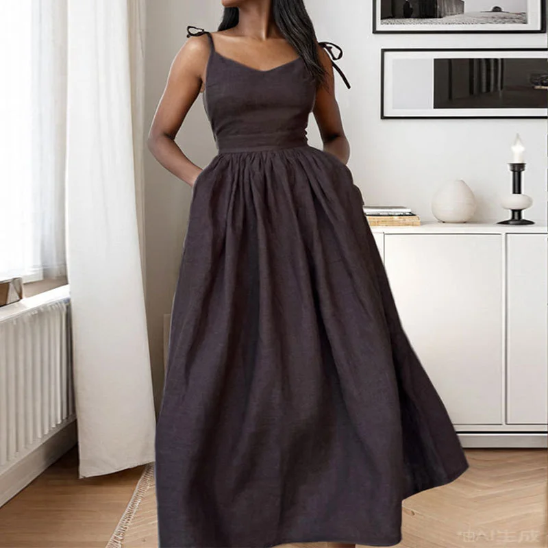 Brownm Brownm 2024 Women's Wear Elegant Back Sen Sexy V Neck High Waist Fashion Slip Dress