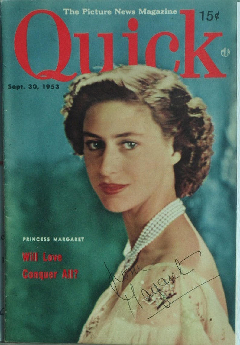 PRINCESS MARGARET Margaret Rose Windsor Hand-SignedMagazine Cover Quick September 30, 1953 wcoa