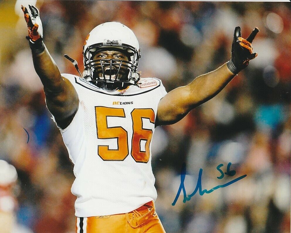 SOLOMON ELIMIMIAN SIGNED BC LIONS CFL FOOTBALL 8x10 Photo Poster painting! AUTOGRAPH EXACT PROOF