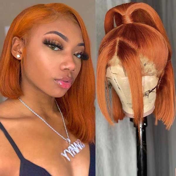 Junoda Orange Ginger Colored Human Hair Wigs Cinnamon Straight Short Bob Wigs