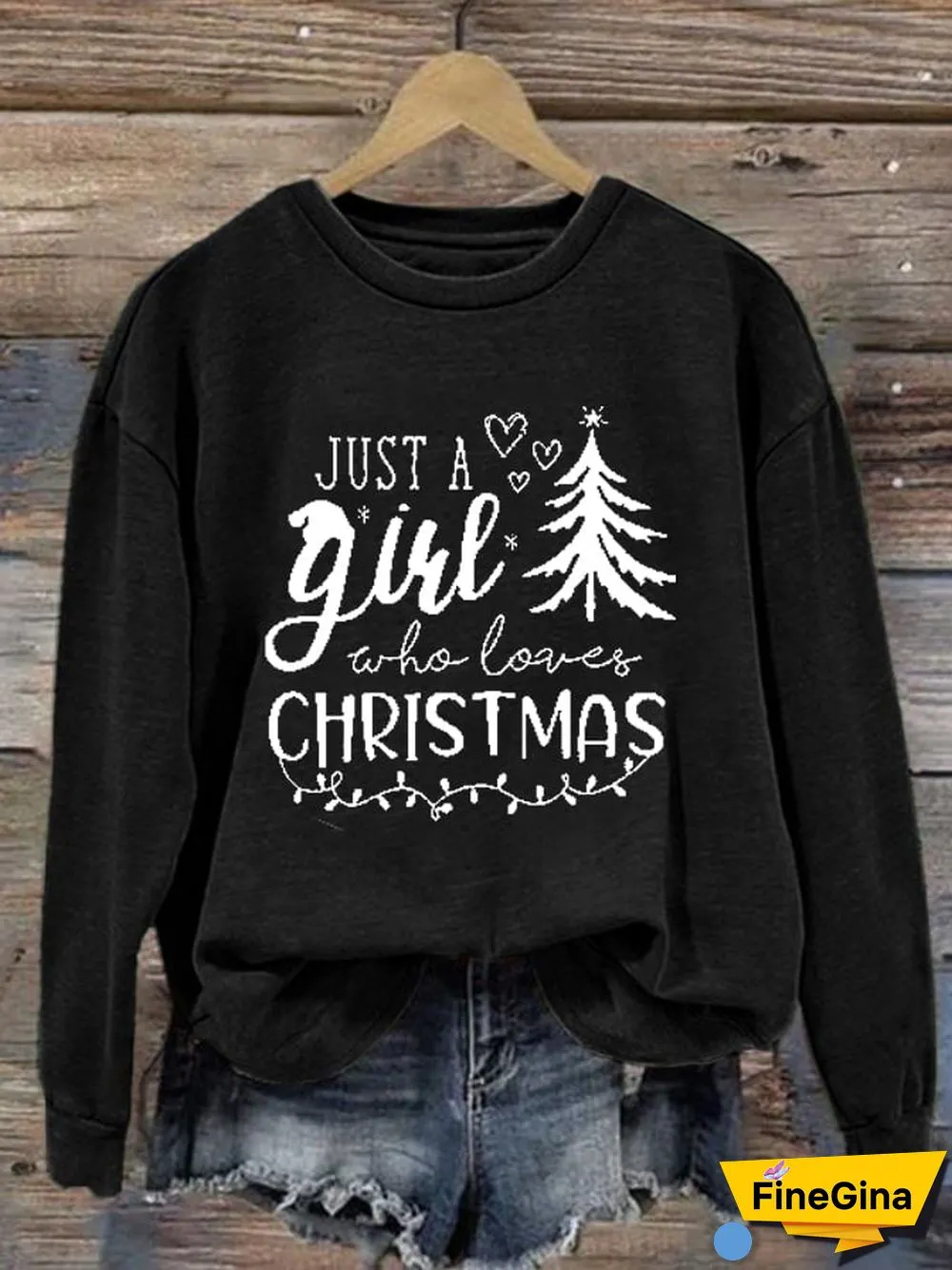 Women's Just A Girl Who Loves Christmas Print Long Sleeve Sweatshirt