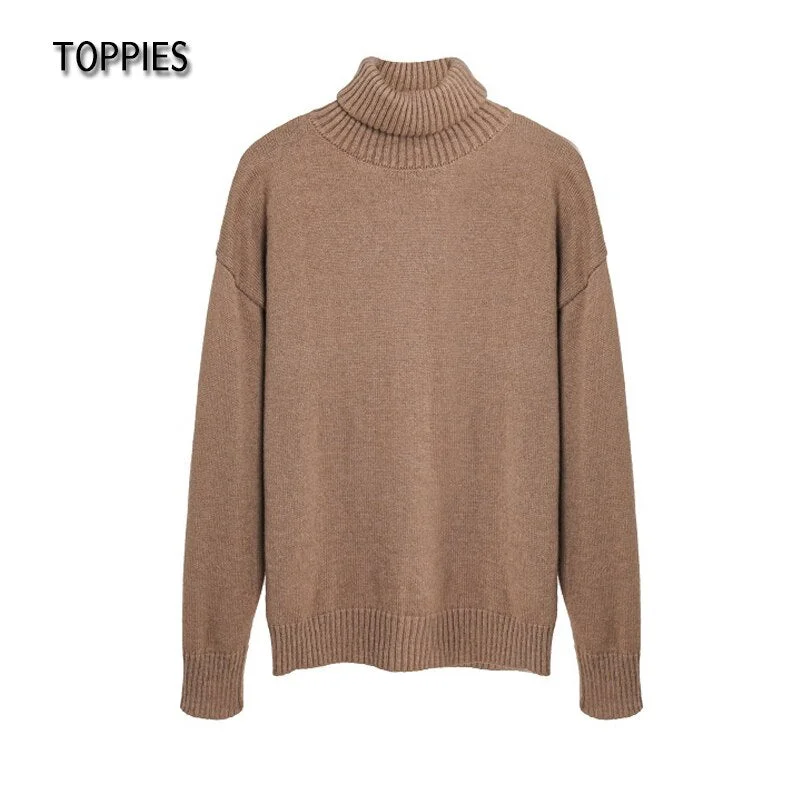Toppies 2021 Autumn Winter women fashion Sweater 15% wool Green turtleneck sweater Knitted Tops Korean Winter Clothes