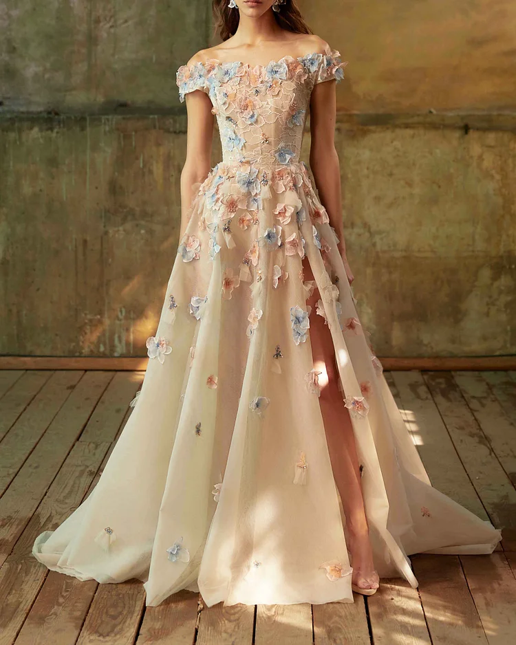 Elegant embroidered floral gown