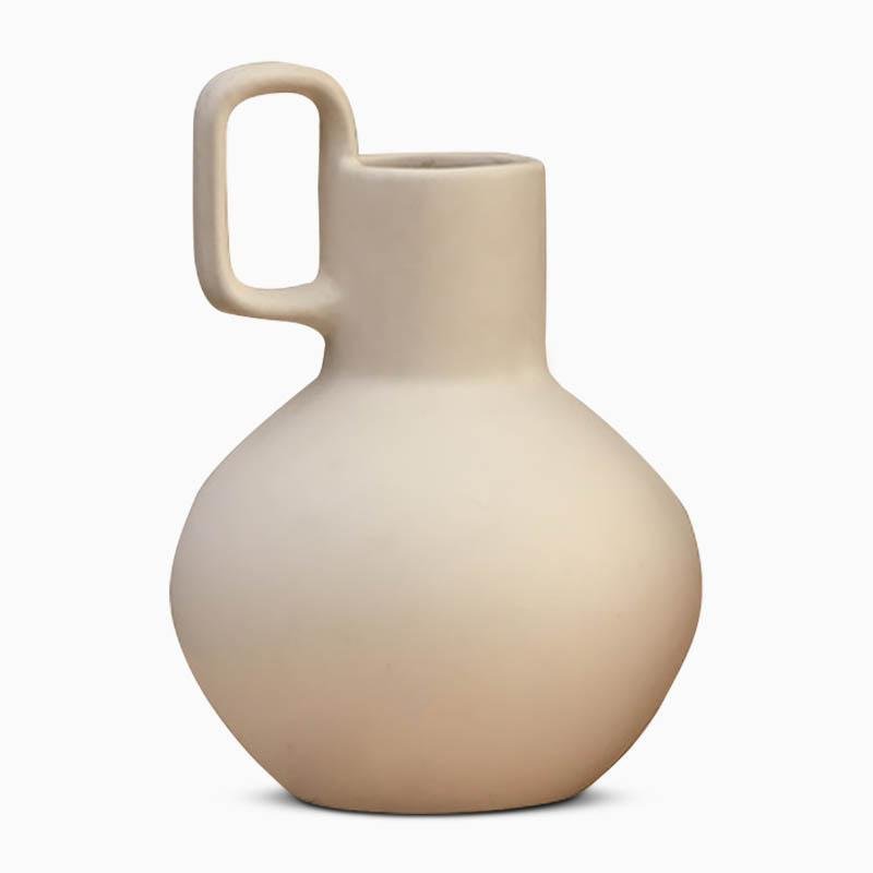 Round Ceramic White Yellow Flower Vases with Single Handle