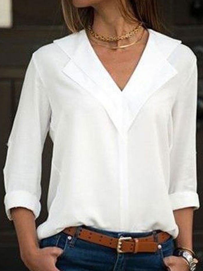 Women's Casual V-Neck Ruffle Long Sleeve Shirt