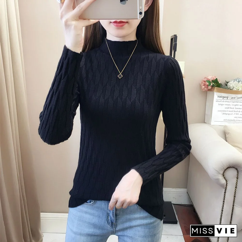 Harajuku Half High Collar Solid Knitted Sweaters Women Fashion Autumn Slim Y2k Pullovers Fashion Female Casual Korean Top