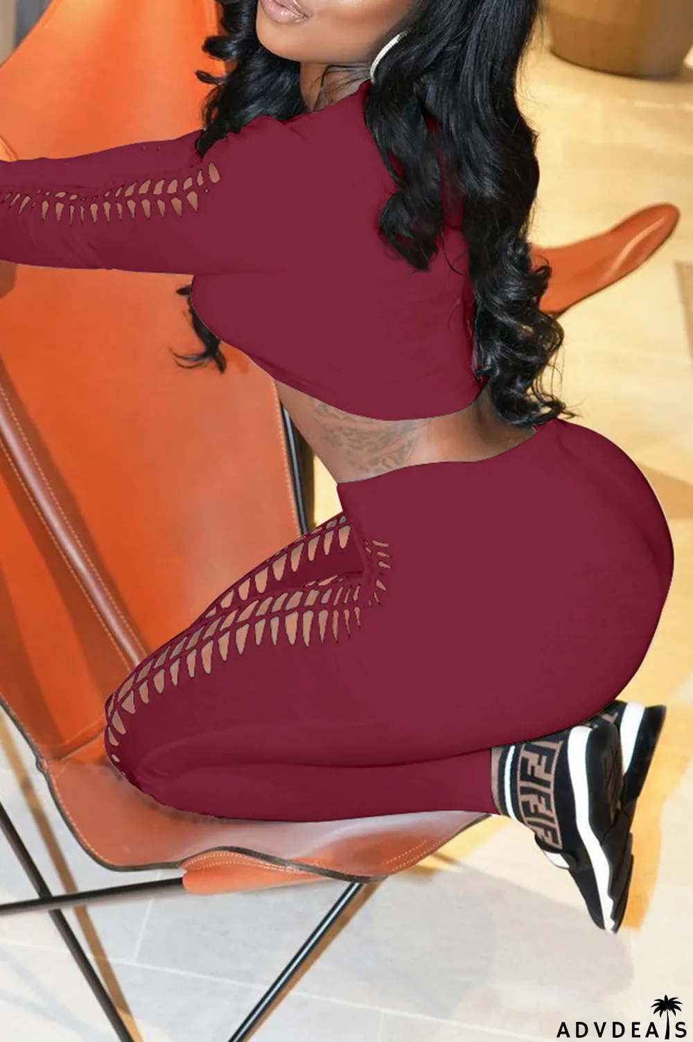 Color Blue Sexy Solid Ripped O Neck Long Sleeve Two Pieces